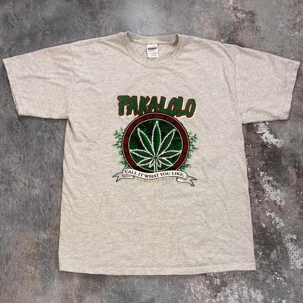 Vintage 90s Pakalolo Hawaiian Gold T Shirt. Bud Weed Marijuana Size Large.